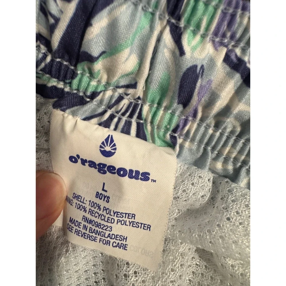 O'Rageous Floral Swim Trunks Boys Large Light Blue‎ Tropical Print shorts summer